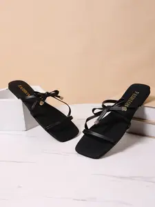 French Style Low Heel Bow Sandals, Square Toe Summer Outdoor Women Shoes, Elegant Open Toe Design, Perfect for Casual Wear