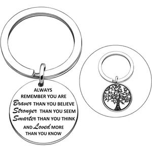 Inspirational Gifts, Always Remember You Are Braver, Stronger, Smarter Than You Think Inspirational Quote Pendant Keychain Keyring, for Son Daughter Aunt Niece Family & Friends