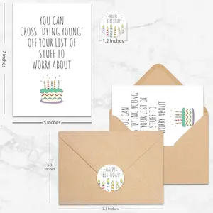 Funny Birthday Card with Kraft Envelope & “Happy Birthday” Sticker (5x7) – “Dying Young” Joke Card