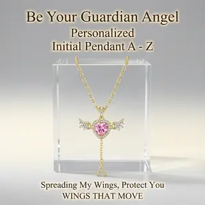 MEIITRUE Be Your Guardian Angel 14K Gold Plated Personalized Initial Necklace – Heart Zirconia with Movable Wings, A-Z Initial Pendant for Women | Perfect Personalized Gift for Her