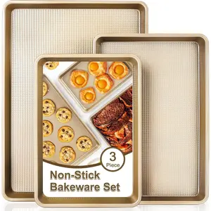 Baking Sheet Pan Set of 3 Nonstick Cookie Sheets for Baking No Rust Non Toxic Carbon Steel Heavy Duty Baking Tray for Oven