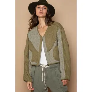 POL Quilted Knit Viding Detail Knit Patch Jacket