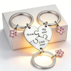 New Cross-Border Design: Stainless Steel Flower Keychain 3-Piece Set - A Gift for Couples and Families