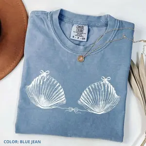 Comfort Colors Vintage 90s Seashell Tshirt, Ocean Lover Trip Mermaid Preppy Coastal Aesthetic Coquette Bow Beach Tee, Apparel Made In The USA		