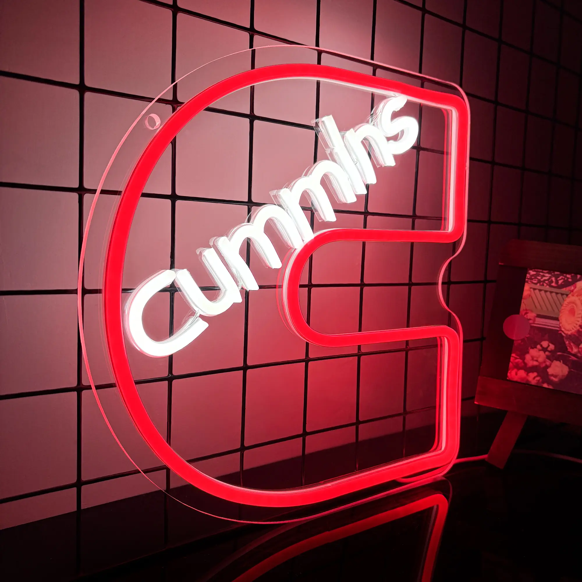 Cummins Truck Dimmable LED Neon Sign, 11.8x11.8" Indoor Decor Lighting, Garage Wall Art, Father’s Gift for Car Parts & Repair Shop, Beer Bar Parties