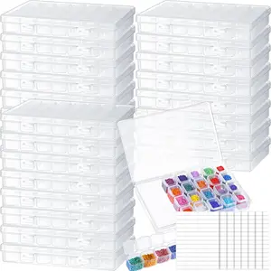 24 Pack 672 Slots  Painting Storage Containers Bulk, 28 Grids Bead Organizer Box  Painting Accessories Boxes Art Embroidery Storage with 960 Label Stickers