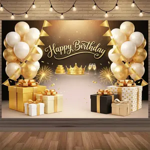 Black & Gold Sequin Birthday Backdrop | Elegant Party Photo Background