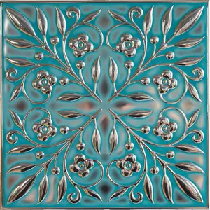 Wall Wear 10-Pack Peel and Stick Metal Tiles Teal and Silver Leaves 8"x8" Water-Resistant Aluminum for Kitchen Backsplashes & Bathroom Walls