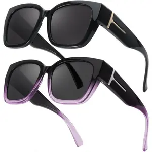 2 Pack Polarized Fit Over Sunglasses for Women Men Oversized Square Over Glasses Sunglasses with UV Protection Black Modern