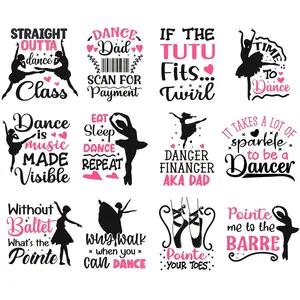 12 Pcs Ballet Quote Iron-On Stickers, Washable DIY Decorative Stickers for T-Shirts, Pillows, Canvas Bags, Mixed Colors