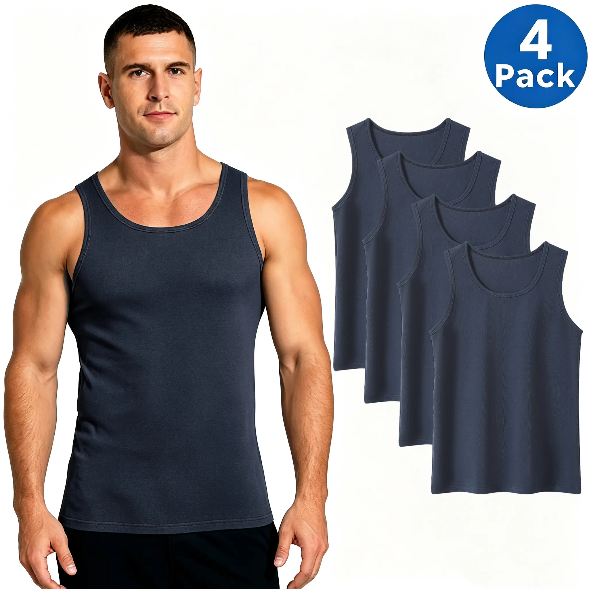 4-Pack/1-Pack Men Basic Sleeveless Tank Tops, Lightweight Breathable Round Neck Layering Vests, Comfort Casual Undershirts For Daily Commute, Loungewear, Under Shirts And Everyday Casual Outfits