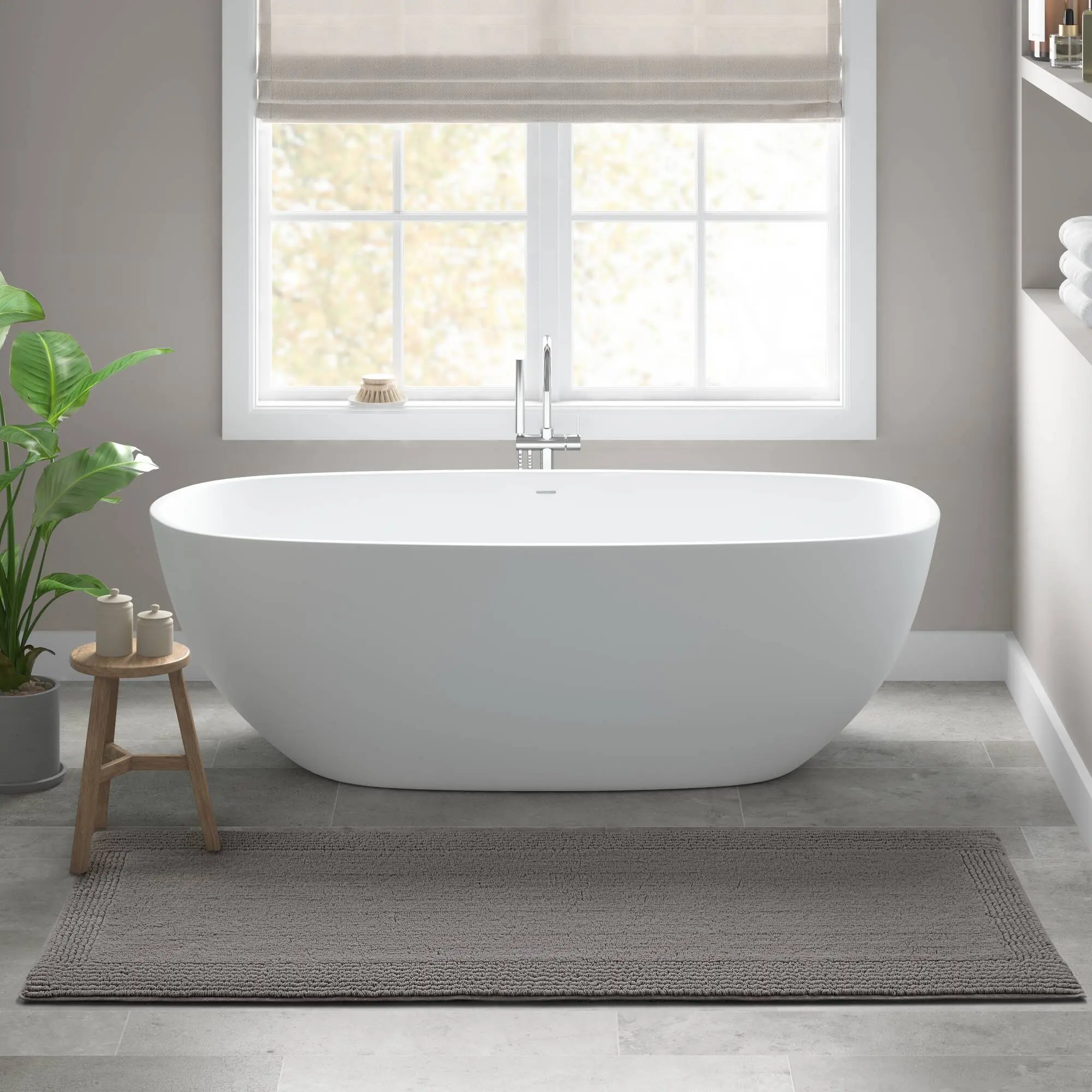 24x60 Inch 100% Cotton Tufted Reversible Bath Rug, 3000 GSM Charcoal, Soft Absorbent Non-Slip Bathroom Floor Mat, Machine Washable Quick Dry Plush Bathmat for Master Bath, Guest Bath, Laundry Room, Entryway