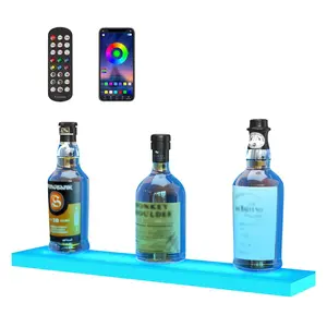 【Father's Day】LED Lighted Liquor Bottle Display,  , 1 Tier 24 Inches, Supports USB, Illuminated Home Bar Shelf with RF Remote & App Control 7 Static Colors 1-4 H Timing, Acrylic Lighting Shelf for 6 Bottles
