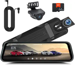 Rear View Mirror Camera, Mirror Dash Cam for Car 1080P Front & Rear Mirror Cameras 9.66 Inch HD IPS Full Touch Screen 64G Card Night Vision Motion Detection Loop Recording 24H Parking Monitor G-Sensor