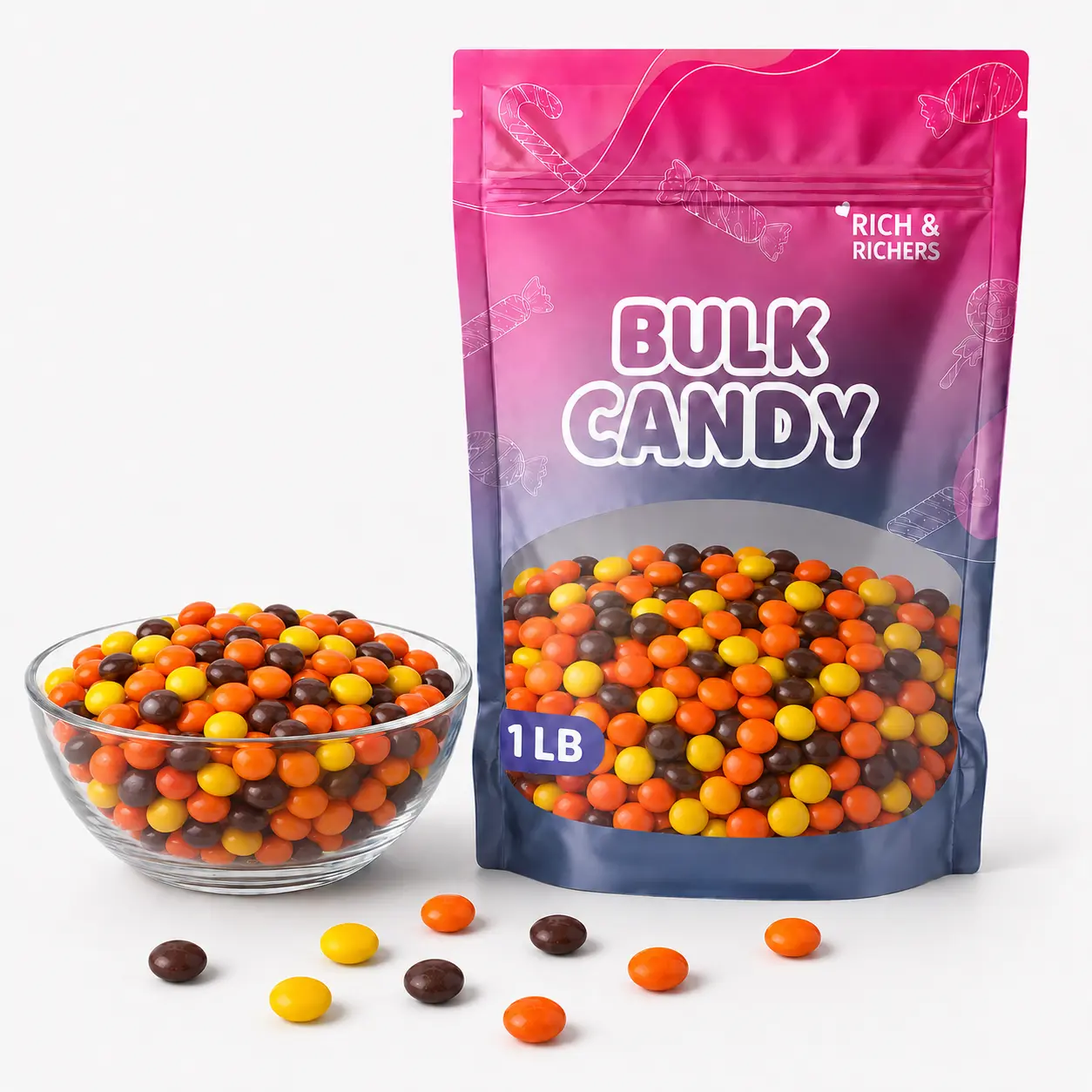 Reese's Pieces Peanut Butter Bulk Candy Bag (1lb & 1.5lbs) | Crunchy Shell Sweet Treats for Baking, Party Buffets, Ice Cream Toppings & Movie Night Snacks