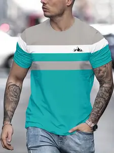 Men's Short Sleeve 3D Fashion T-Shirt, Round Neck Digital Print, Sporty Streetwear Design, Breathable Fabric, Casual Wear, Comfortable Adult Classic Menswear Clothing