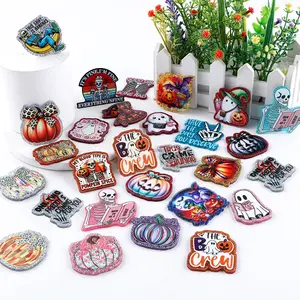 Halloween Resin Acrylic Flatback Charms, 3pcs Multi-Color DIY Craft Supplies, Ghost Pumpkin Skull Designs for Badges, Phone Holders, Hair Clips Art Charms