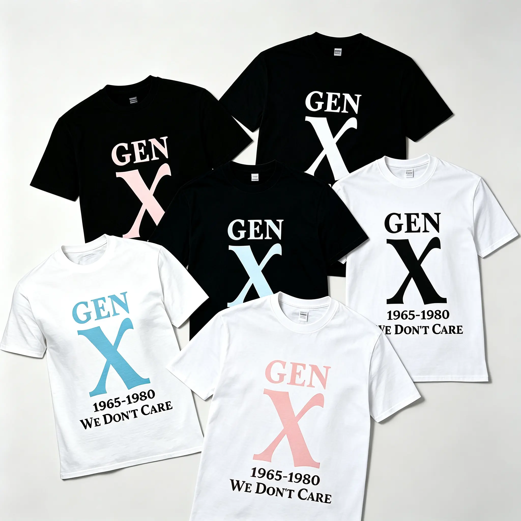 Gen X 1965-1980 We Don’t Care Large Vintage X Font Unisex Oversized Heavy Cotton Crew Neck Tee, Sarcastic Nostalgic Generation X Attitude Text Graphic Casual Streetwear Shirt For Gen X Fans