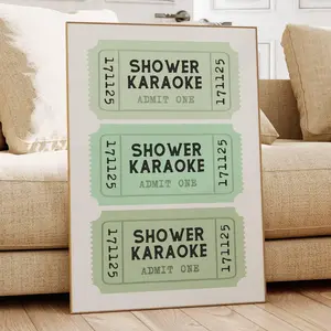 Funny bathroom poster| Shower karaoke print | Retro ticket art |Sage green bathroom decor| Frameless Poster