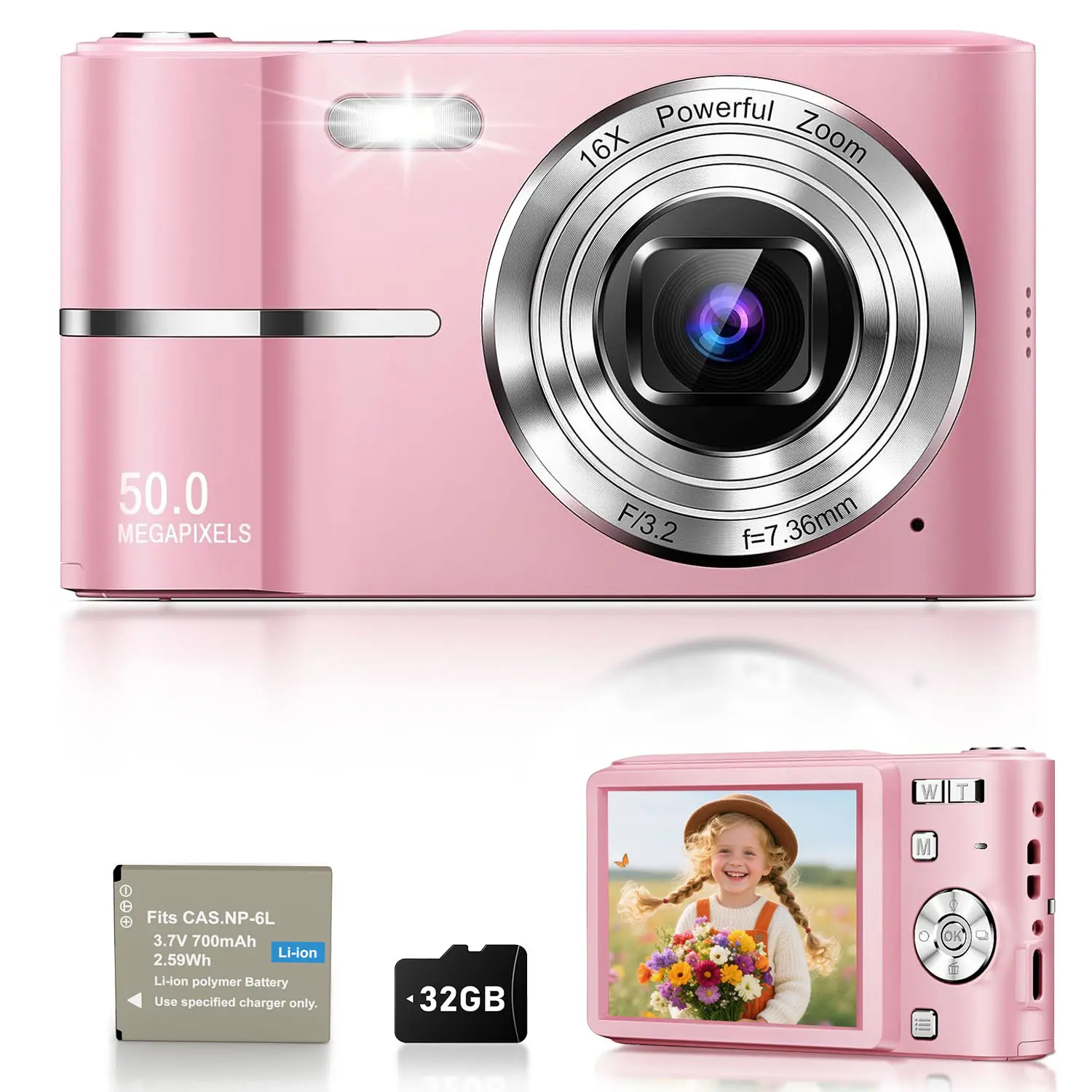 Digital Camera, 1080P High Built-in Flash & Filter Functions Camera, Entry-level Digital Camera for Student, Mini Digital Portable HD Camera, Digital Zoom Camera, Portable Vlogging Camera