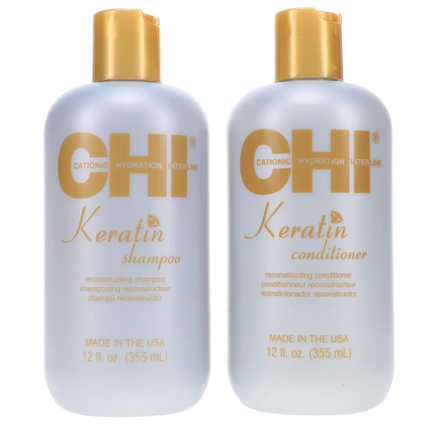 CHI Haircare Keratin Shampoo & Conditioner Duo, Natural Moisturizing Formula with Argan Oil for Strengthening & Long-Lasting Shine, Sulfate-Free, 2 x 12 oz