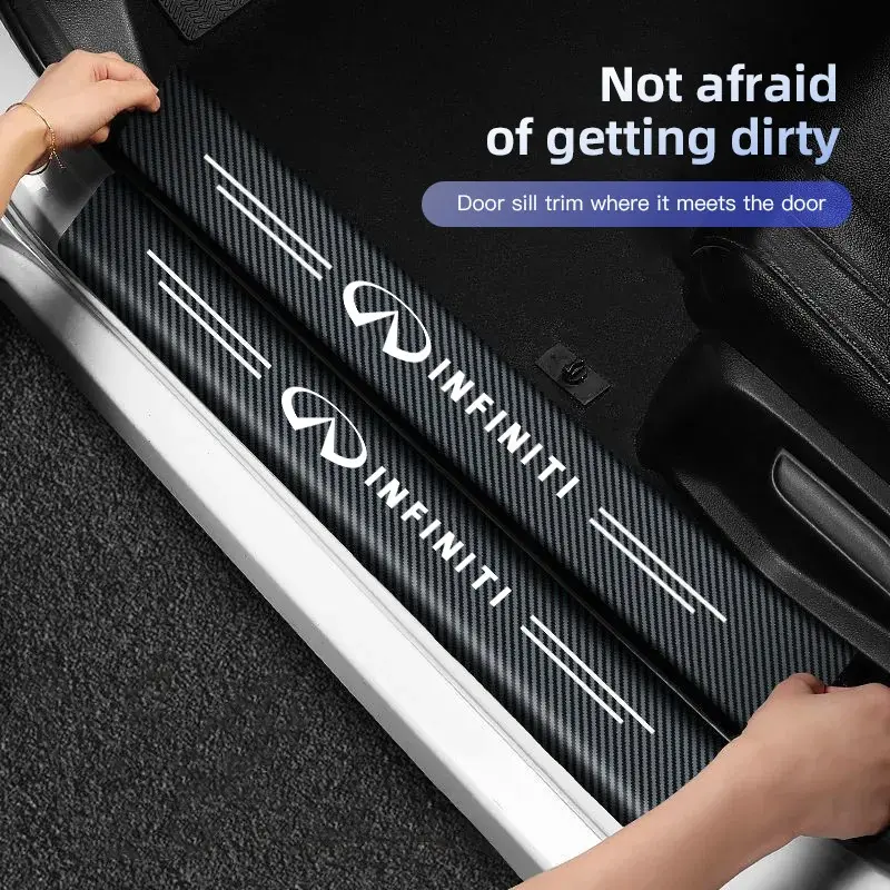 4Pcs Car Carbon Fiber Door Sill Sticker Anti-Scuff Plate Anti-Scratch Protective For Infiniti QX55 QX50 QX60 QX80 Q50 Q70L Q60 Q30 Q70 QX70 QX30