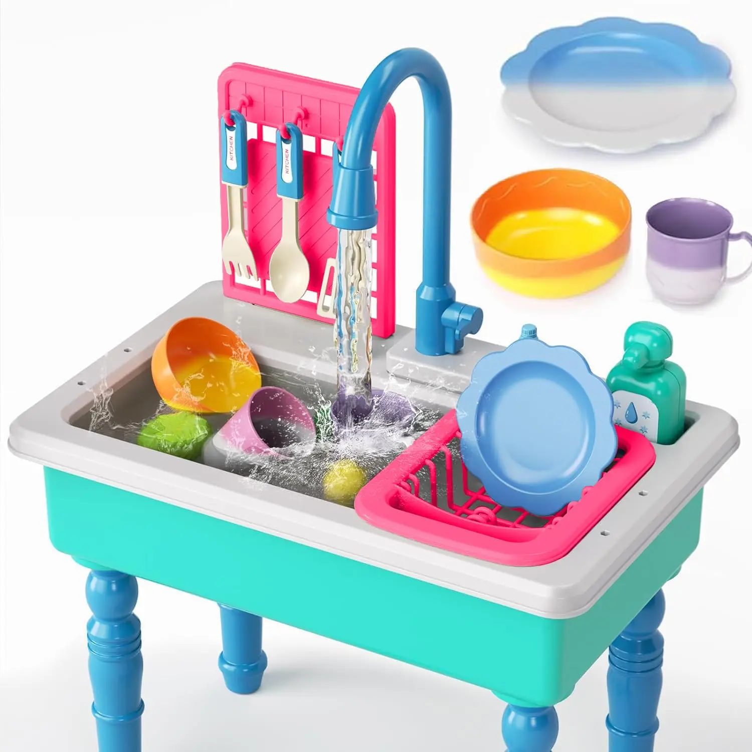 Upgraded Color-Changing Kids' Interactive Kitchen Sink Water Table Set - Play Kitchen Accessories, Toddler Play Set, Safe Playsets, Mom's Helper for Hands-On Skills, Ideal Gift for Birthdays, Christmas, Toddler Play Kitchen