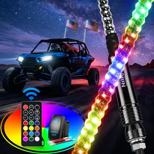 Nilight 2-Pack 4FT Spiral RGB LED Whip Antennas - Multi Mode, Adjustable RF Remote-Controlled Chasing/Dancing Offroad Lights for Can-am ATV UTV RZR Polaris, Rgb Led Lights, Adjustable Led Lights