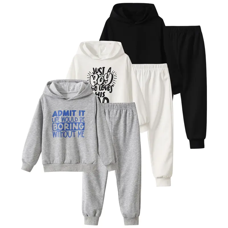 6-piece hooded fashion jacket for boys in autumn and winter elastic waist durable jogging pants 3-12 years old children letter printed long sleeve sweatshirt comfortable skin-friendly jogging pants toddler sports suit Sweatpants
