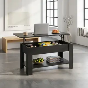 39 Inch Multifunctional Lift Top Coffee Table,Modern Rectangular Center Table With Hidden Storage Compartment & Open Shelf,Height Adjustable Sturdy WPC Living Room Office Reception Space Saving Accent Table