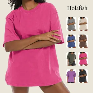 Holafish 1/2Pack Vintage Acid Wash Tshirt Cotton T-Shirts Unisex Short Sleeves Casual Loose Wash Solid Basic Tee Tops,Womens Mens Short Sleeve Streetwear Casual T-Shirts