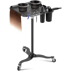 Salon Tray  Wheels,Metal Tray Rolling Cart with 2  Bowls, Tray, Salon Station with Hairstylist Holder and Hair Separator Stand,Multi-Function Adjustable with Wheels