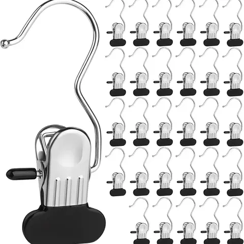 Stainless Steel Laundry Hook Clips (20pcs) - Hanging Home Organizer Hangers, Rust-Proof, Lightweight, Non-Slip, 360° Rotating, 1.5in Width, 1.57in Width, 4.21in Length, 0.65 oz, Compact Space Saver for Hat, Pants, Travel Use