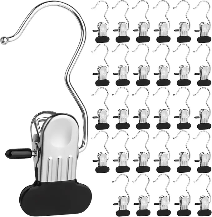 Stainless Steel Laundry Hook Clips (20pcs) - Lightweight, Non-Slip, Rotatable, Rust-Resistant Clothing Organizing Hangers, 360° Rotating, 1.5in Width, 4.21in Length, Compact Space Saver for Hat, Pants, Travel