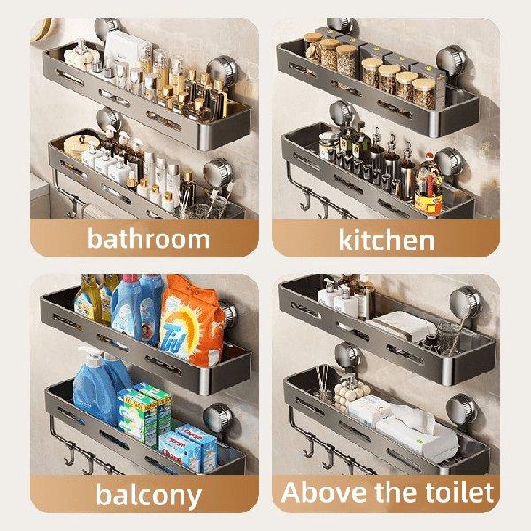 Heavy Duty Suction Cup Shower Shelf – Wall Mounted Bathroom Organizer, Rust Resistant Storage Rack for Shampoo Soap, Space Saving Shower Caddy