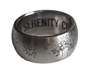 Engraved 12-Step Inspirational Stainless Steel Tree Of Life Serenity Satin Band Style Ring Perfect Gift for Her Sizes 6 - 10