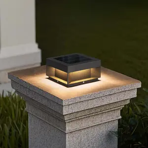 Solar  Lights Outdoor, 7.87'' Fence Pillar Cap Light , Modern Column Lamp Fixture, Dusk to Dawn Deck Lantern, 3000K LED Landscape Lighting for Outside Garden Patio Backyard Driveway
