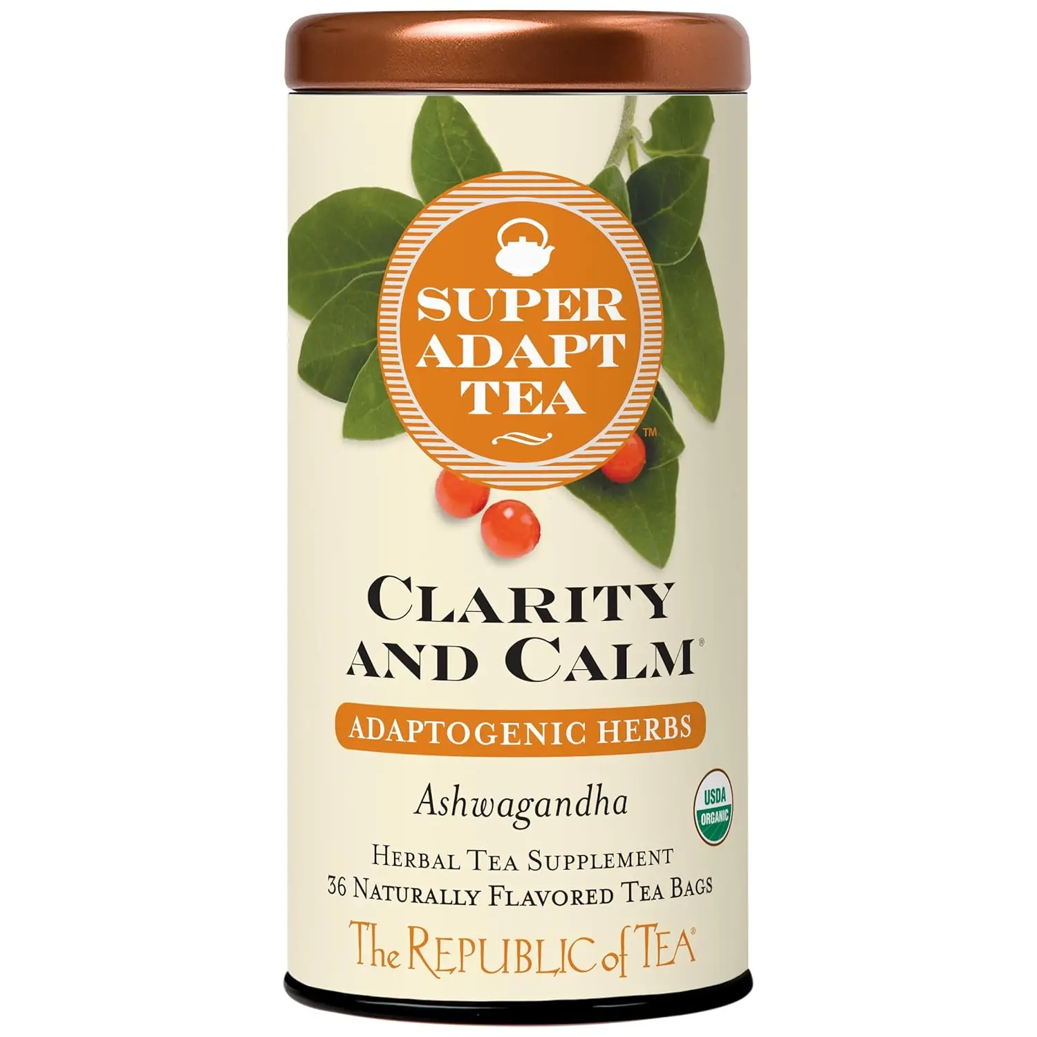 The Republic of Tea-Clarity and Calm SuperAdapt Herbal Tea, 36 Tea Bags, Organic, Caffeine Free, Ashwagandha