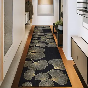 Modern Luxury Silver Gold Leaf Pattern Long Hallway Rug, Soft Comfortable Entryway Mat, Easy Clean Non-Slip Kitchen Carpet, Modern Indoor Rug, Modern Area Rug