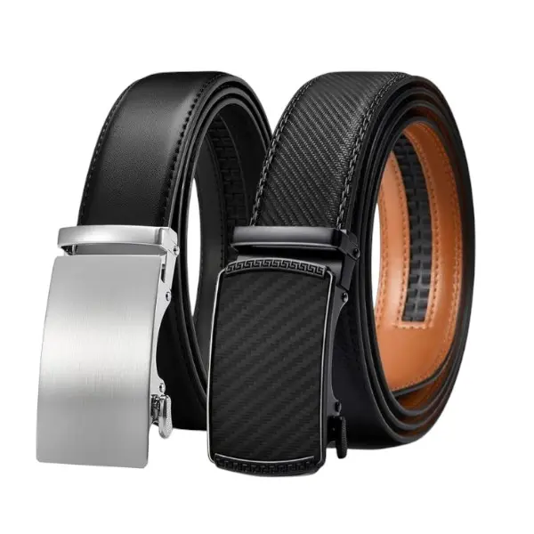 Men's Leather Ratchet Belt for Men 2 Pack, Dress & Casual Adjustable Buckle Cuttable Design Leather High-Quality Scratch-Resistant Buckle Perfect for 28-46 Waist