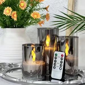 Three-Piece Flameless LED Candles Set, Acrylic Plastic, Remote Control & Timer, Battery Operated, Romantic Atmosphere, Home Decor, Wedding, Christmas, Home Decor Lighting