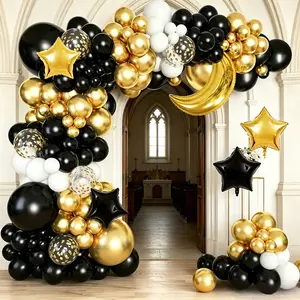 122 Piece Gold Theme Balloon Arch, Ramadan Eid Decoration, Golden Moon Star Foil Balloons, Latex Glitter Metal Balloons