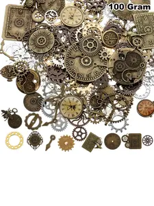 100 Gram Gears Charms, Mixed Vintage Antique Bronze Watch Cog Wheel Set, DIY Metal Alloy Steampunk Pendant for Crafting, Jewelry Making Accessory