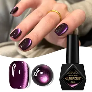 FOURLILY Purple Glass Bead Cat Eye 10ML Magnetic Gel Nail Polish, Long-Lasting, Nail Care, Salon & Home Use, Beginner-Friendly, UV&LED Soak Off, Nail Art Design, DIY Manicure, Flashy Dream Nails, Ideal for Nail Art Enthusiasts, Great for Women Girls