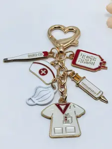 Classic Nurse Hat Thermometer Pill Mask Heartbeat Nurse Set Zinc Alloy Keychain Decoration Hanging Piece