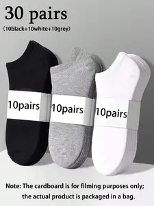 30 Pairs Unisex Solid Color Boat Socks, Low Cut Sports Socks, Soft Breathable Comfort for Running Fitness Daily Wear, Socks Men