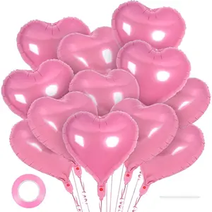 12 Pcs Heart Balloons,18 inch Pink Heart Foil Balloons Love Balloon Valentine Balloon for Birthday Party Wedding Engagement Party Shower Valentine Day Decorations (pink)