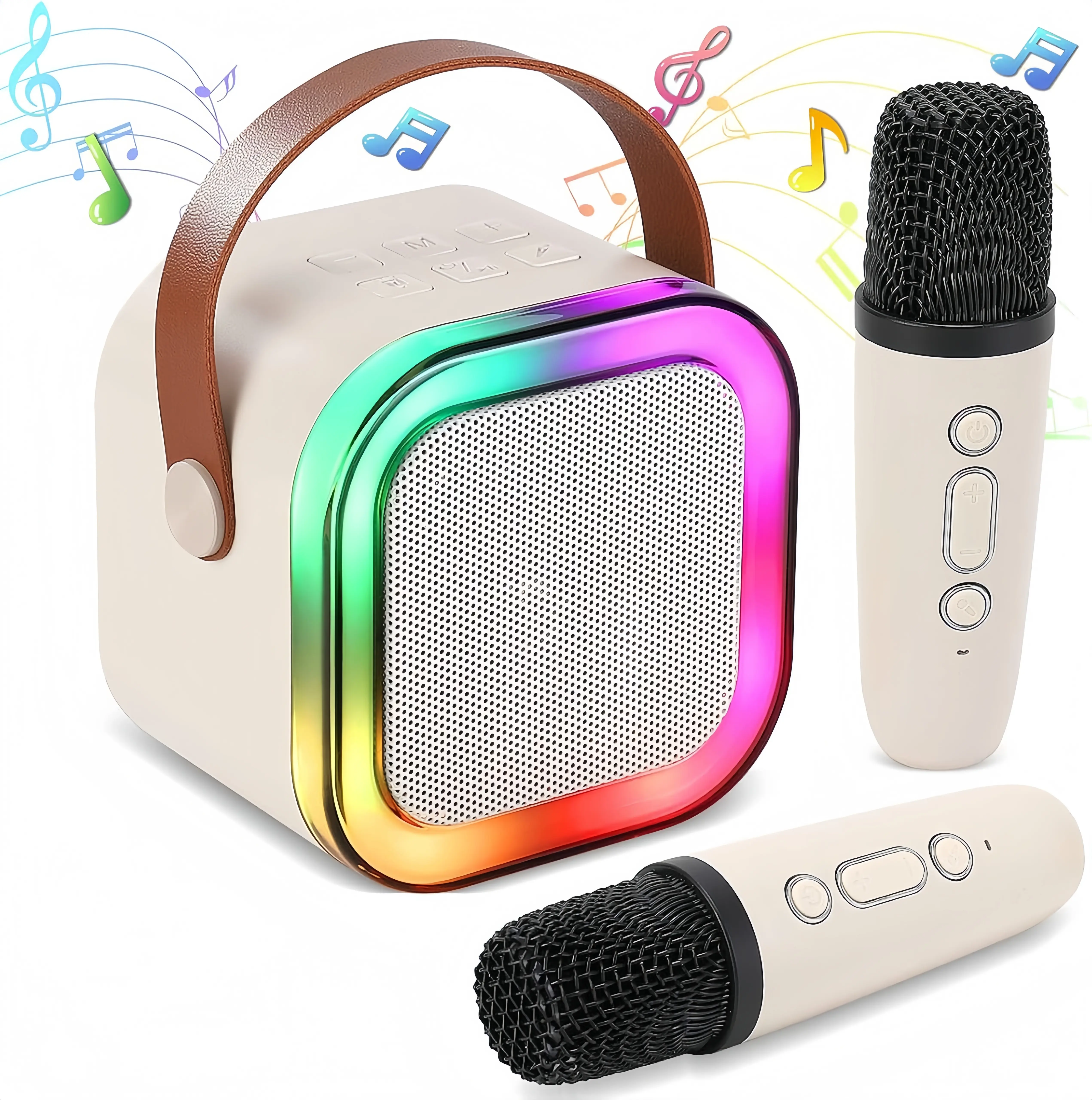 Portable Mini Karaoke Machine with 2 Wireless Microphones -Rechargeable USB Wireless Speaker, Karaoke Machine with LED Lights, Suitable for Birthday Parties, Family Gatherings, Christmas Gifts, New Year Gifts, Birthday Gifts