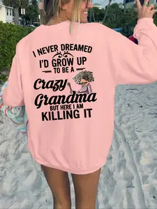 Women's Cartoon Figure & Letter Print Drop Shoulder Sweatshirt, Casual Long Sleeve Round Neck Pullover for Fall & Winter, Ladies Clothes for Daily Wear