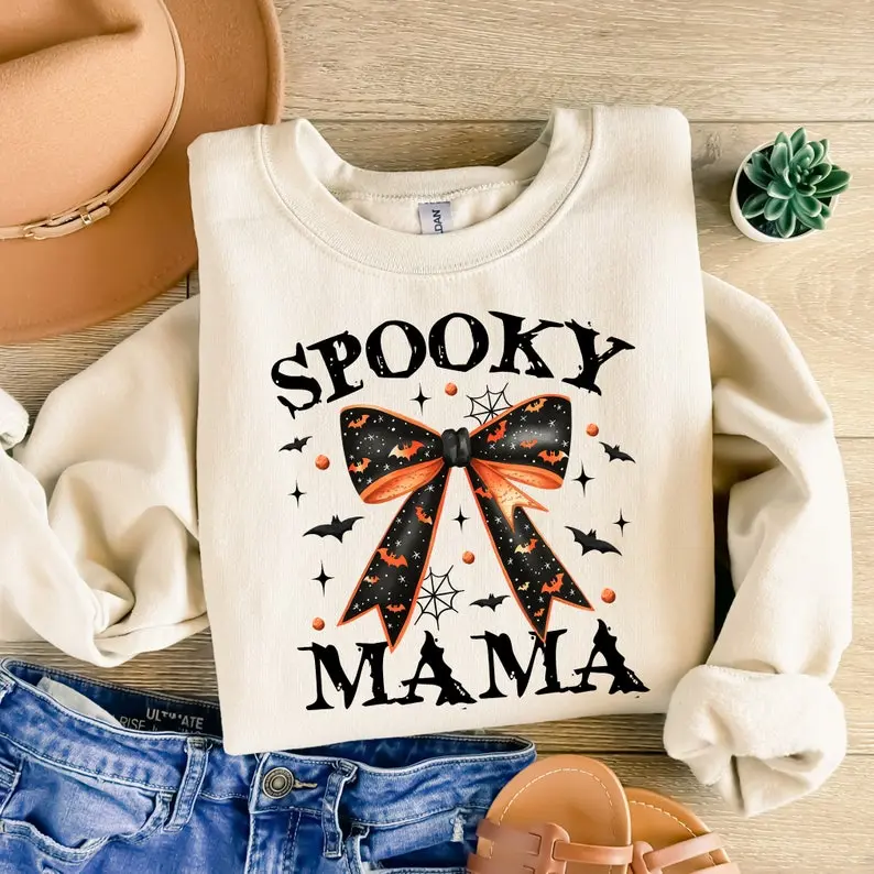 Spooky Mama Sweatshirt, Coquette Halloween Sweatshirts, Pumpkin Witch Bats, Retro Halloween Shirt, Trendy Halloween, Fall Sweatshirt, Halloween Gift, Funny Halloween, Halloween Party, Gifts For Halloween, Halloween Spooky, Spooky Season Sweatshirt